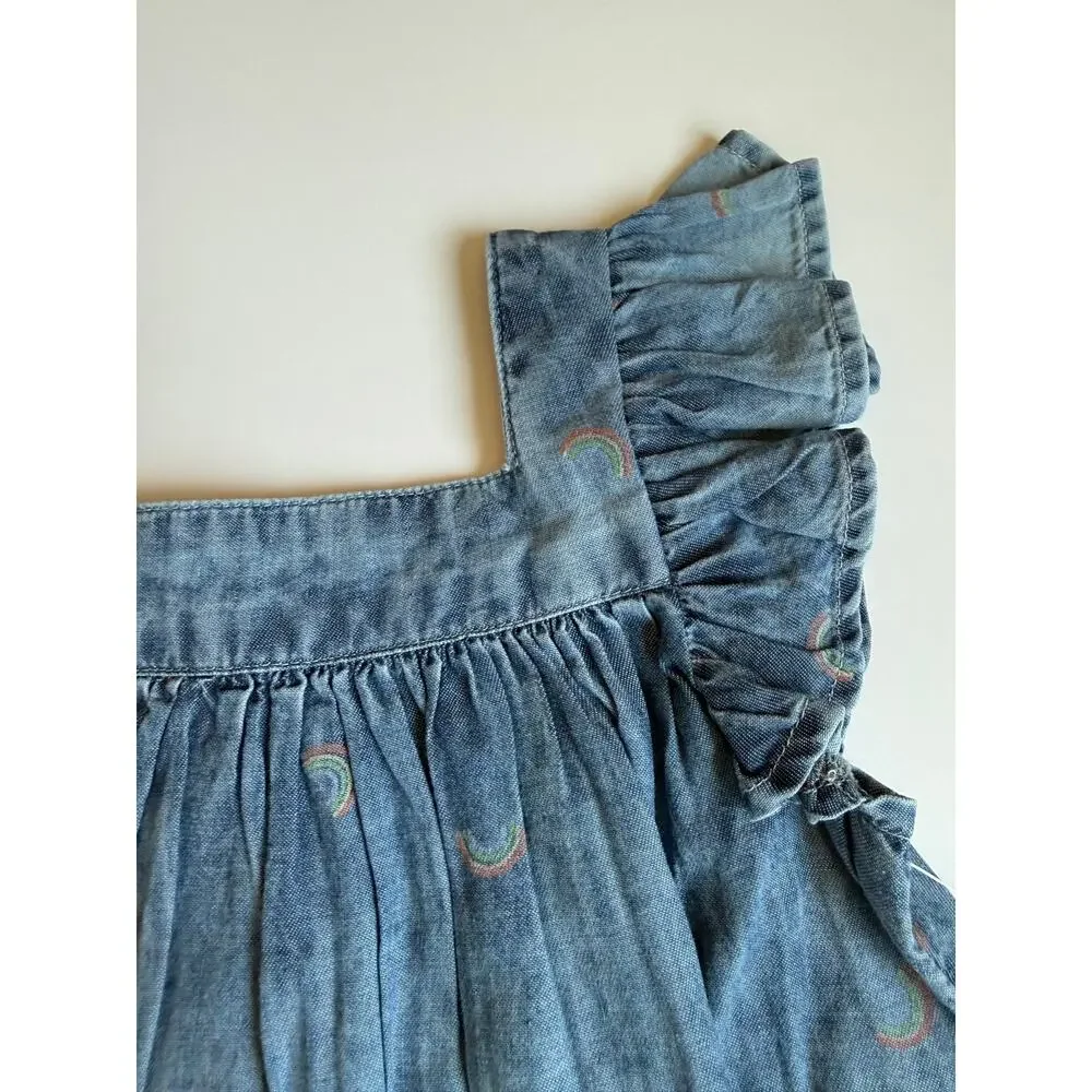 NWT Tucker + Tate Girls 4 Blue Rainbow Chambray Flutter Sleeve Dress